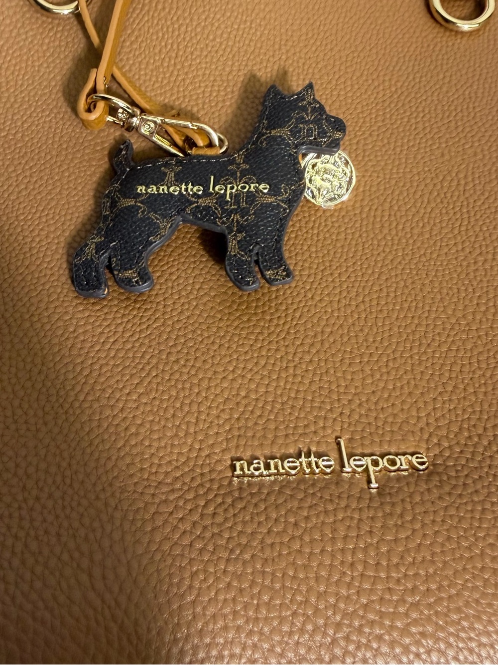 Nanette Lepore Brown East/West tote bag Gold Hardware Dog Shaped Charm - Picture 9 of 12
